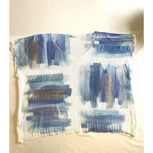 Made in Italy Metallic Knit Top OS Blue Gold Silver Oversized Boxy Chic Art Boho